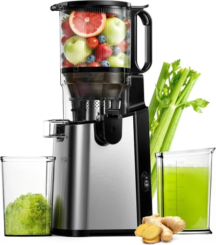 Máquinas de exprimidor, exprimidor de prensa fría EUHOMY con tolva de alimentación ancha de 5.8" para verduras y frutas enteras con 400W, alto Negro