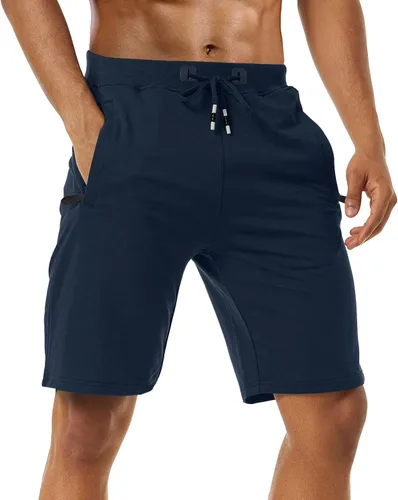 Miniatura 3 de Boyzn Pantalones cortos deportivos para hombre, cómodos, de algodón, con cintura elástica, con bolsillos con cremallera