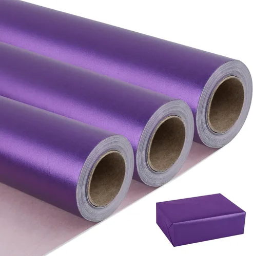 Miniatura 14 de NESCCI Papel de regalo mate, papel de brillo perlado de color sólido, 3 rollos, 17 pulgadas x 32.8 pies por rollo. Papel de regalo perfecto