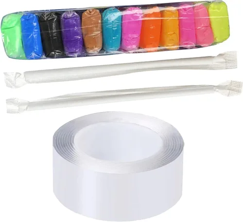 Cinta nano transparente, de doble cara, con lentejuelas, extraíble, arcilla de 12 colores, no deja marcas, para bolas hechas a mano (0.039 in 118.1