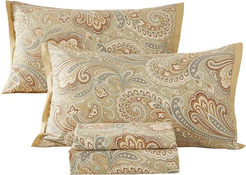 Miniatura 10 de ABREEZE Juego de sábanas de algodón egipcio tamaño individual (1000 hilos) floral y fundas de almohada (4 piezas), sábanas de algodón egipcio
