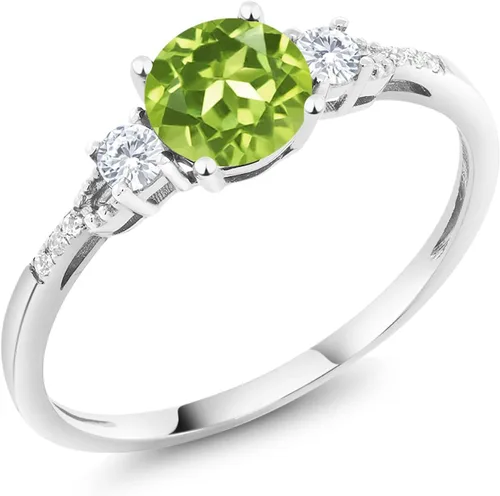 Miniatura 122 de Gem Stone King Anillo de compromiso de 3 piedras preciosas redondas de oro blanco de 10 quilates con piedra natal de 0.236 in con piedra natal