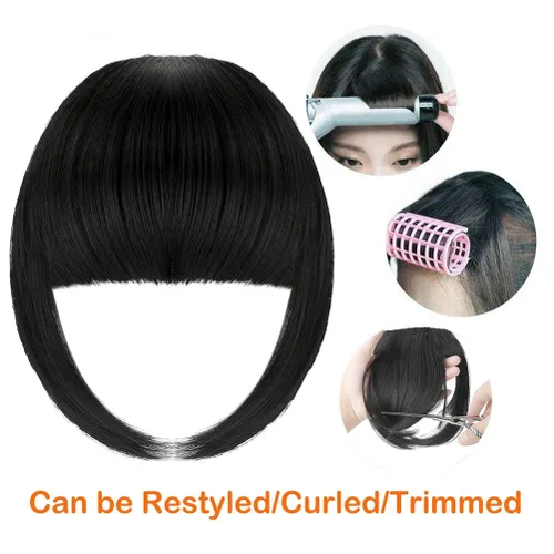 Miniatura 6 de Extensiones de cabello con clip, de fleco francés, natural, con flequillo, lacio, con flecos, con sienes para mujer, uso diario, color marrón medio