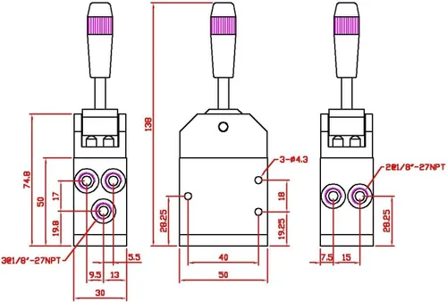 Miniatura 3 de Fulgem Productos Neumática mecánica Toggle Style Válvulas de aire para válvulas accionadas, sin retención, interruptor manual, 1/8" (F) Puerto NPT