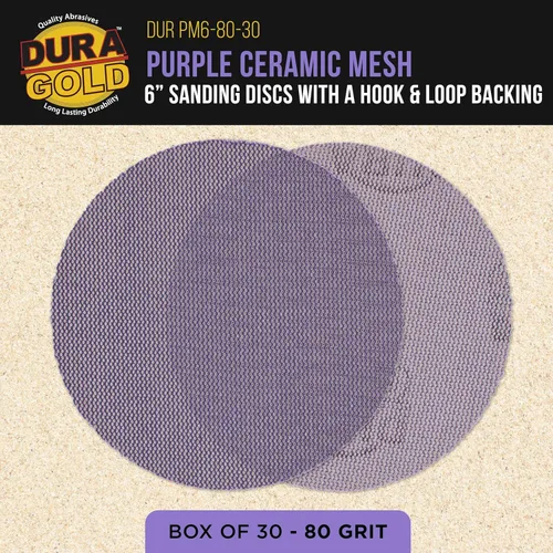 Miniatura 2 de Dura-Gold Discos de lijado de malla de cerámica púrpura de grano 80 de 6 pulgadas, caja de 30 – Papel de lija sin polvo con respaldo de gancho