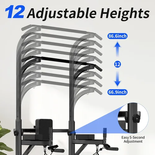 Miniatura 3 de Pull Up Tower Dip Station, Adjustable Free Standing Pull Up Bar, Multi-Function Power Tower for Home Gym Workout and Strength Training