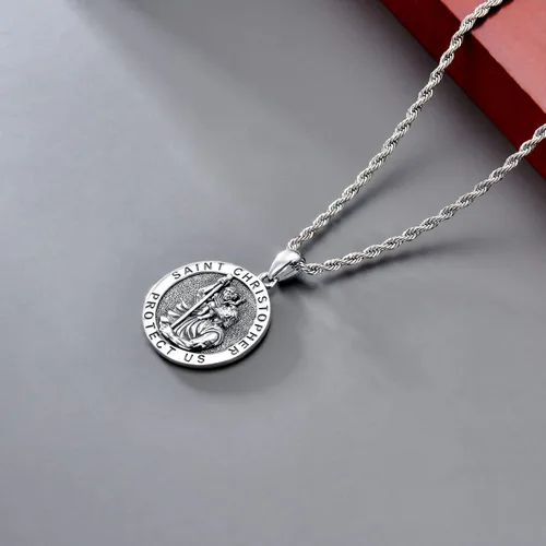 Miniatura 52 de CEKAMA - Collar de plata de ley 925 con dije de amuleto para hombres y mujeres, con cadena de 0.098 in, 22 pulgadas + 2 pulgadas