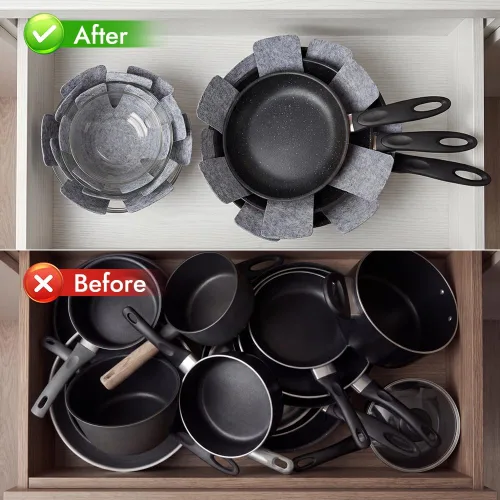 Miniatura 2 de BOYAN Protectores para ollas y sartenes, juego de 12 y 3 tamaños diferentes, almohadillas divisoras de utensilios de cocina/protectores de sartenes