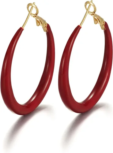 Ancora - Aretes de aro rojos para mujer, chapados en oro de 18 quilates, minimalistas, vintage, color borgoña, hipoalergénicos, de plata de ley,