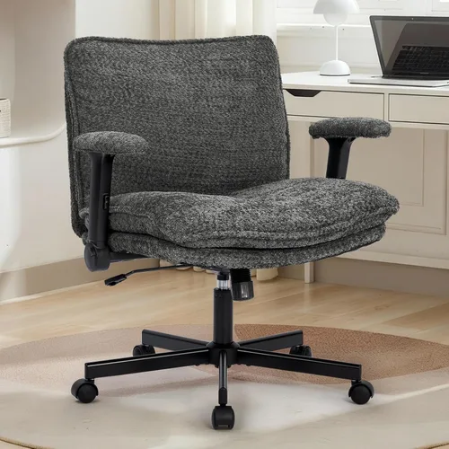 Miniatura 9 de Kassipo Silla de Oficina con Patas Entrecruzadas con Ruedas y Brazos Abatibles, Silla de Escritorio Tapizada con Patas Entrecruzadas, Sillas