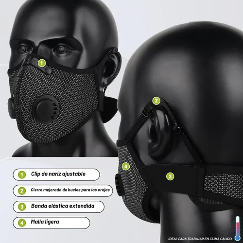 Miniatura 3 de BASE CAMP Máscara de polvo M Plus de plata y negro, con 6 filtros de carbón activado, reutilizable, máscara facial con respirador, máscaras