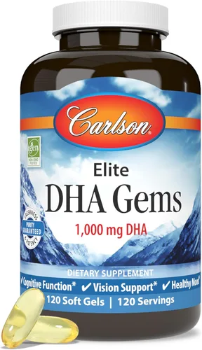Miniatura 8 de Carlson - Gemas Elite DHA, 1000 mg de DHA, capturadas en la naturaleza, de origen sostenible, función cerebral y visión saludable, 60 cápsulas