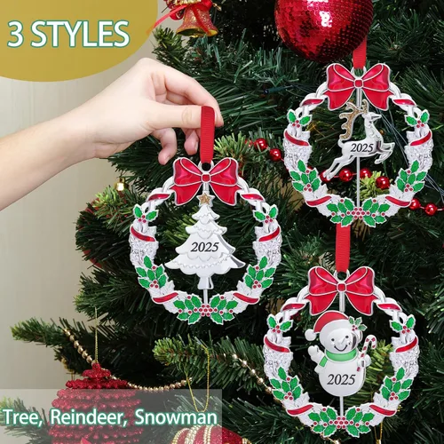 Miniatura 6 de Adornos de Navidad, Adornos Metálicos para Árbol de Navidad con Fecha 2025 Plateados Giratorios Divertidos Adornos de Navidad Decorativos Decoración