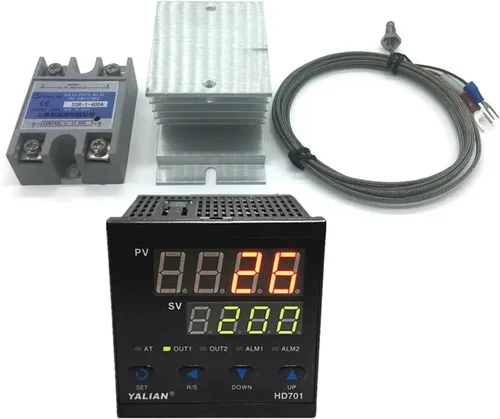 Miniatura 2 de 100V-240V pid Digital Temperature Controller Max Temperature Range 1372 Degrees Celsius+Radiator+2M K Thermocouple+Max 40A SSR(HD701)