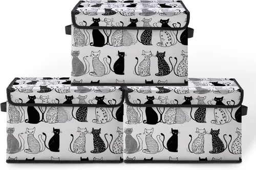 Miniatura 29 de Contenedores de almacenamiento apilables para ropa con tapas, organizadores de clóset con estampado de gatos de tela para el hogar y la oficina