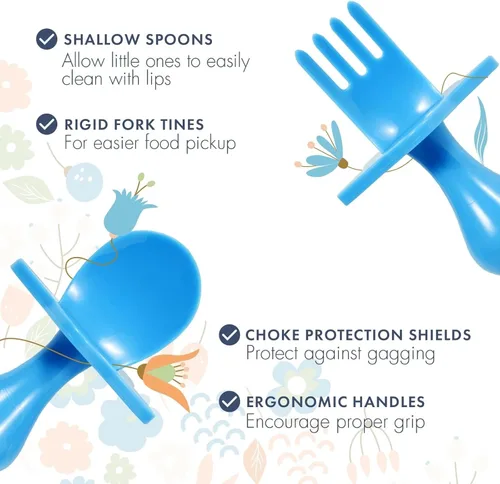 Miniatura 6 de Elli&Nooli Juego de utensilios de silicona para bebé, juego de 2 piezas, color azul, apto para el destete y tenedor de cuchara de alimentación