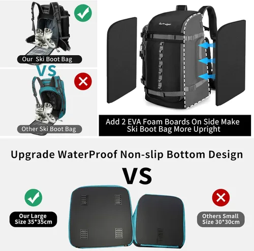 Miniatura 5 de Bolsa para Botas de Esquí de 65L, Bolsa de Viaje Grande Tipo Duffel, Mochila para Botas de Esquí de 1680D Nylon Impermeable y Acolchada