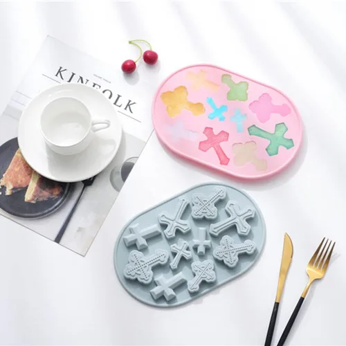 Miniatura 3 de 2 paquetes de moldes de silicona en forma de cruz, moldes de silicona para dulces de hielo, gomosas de chocolate, para decoración de pasteles, Azul