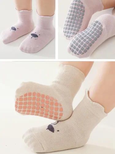 Miniatura 7 de Calcetines antideslizantes para bebés y niños pequeños con agarres, calcetines de dibujos animados para niñas y niños recién nacidos, 5 pares