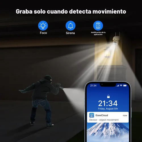 Miniatura 4 de Hiseeu Cámara de seguridad solar, 2 cámaras WiFi inalámbricas de 4 MP para exteriores, vista PTZ de 360°, detección de movimiento PIR, visión 2WTD504