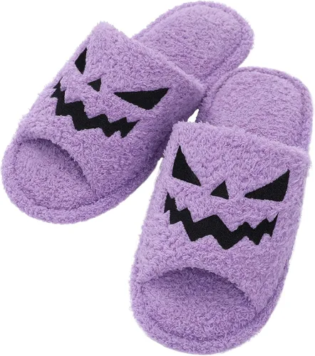 shevalues Pantuflas de tela de rizo con punta abierta para mujer, pantuflas de espuma viscoelástica
