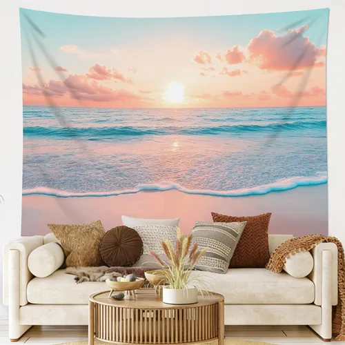 Miniatura 19 de LB Tapiz de hongos para colgar en la pared, luna y estrella en beige, tapiz de pared para dormitorio, estética de planta verde, arte de pared