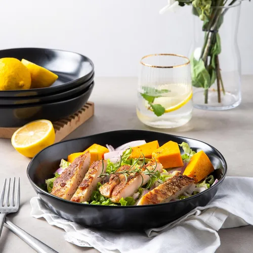 Miniatura 8 de AmorArc 9.75'' de cerámica cuencos grandes para pasta, juego de 4 cuencos planos de gres de 38 onzas para servir, cuencos aptos para horno