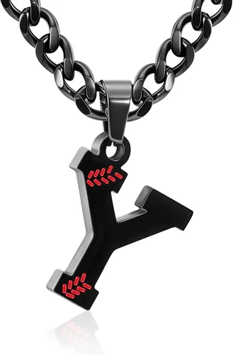 Miniatura 38 de Avotto Collar de béisbol con letra inicial de la A a la Z para niños y hombres, cadena cubana de acero inoxidable resistente que no se decolora