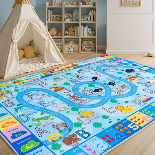 Miniatura 17 de Alfombra interactiva de juego para niños, de 4 x 6 pies, alfombra educativa para aprendizaje temprano con alfabeto, números, animales