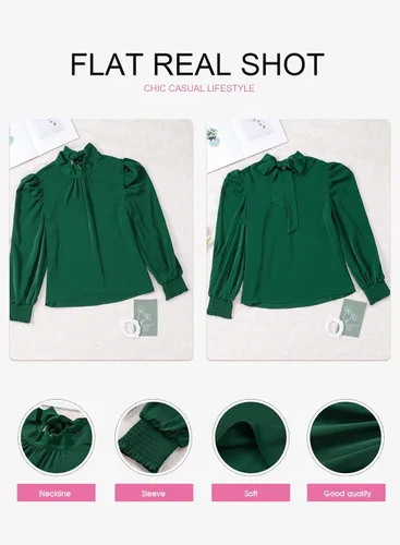 Miniatura 5 de EVALESS Blusas holgadas de cuello alto para mujer, manga larga, estilo casual, para el trabajo, blusas
