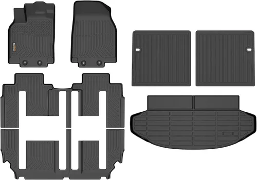 Miniatura 58 de Alfombrillas para todo tipo de clima y forro de carga para Volkswagen Atlas 2018-2025 (asiento de cubo de 6 pasajeros), juego completo de 3 filas