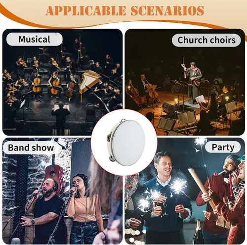 Miniatura 7 de Pandereta de madera de mano de 10 pulgadas para adultos, viene en una sola fila, jingles de metal, regalo musical, instrumento de percusión rítmica