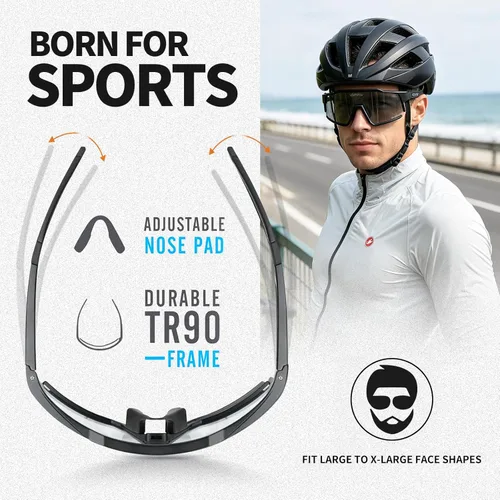 Miniatura 2 de Photochromic Sports Sunglasses XL for Men Women, TR90 Frame Cycling Glasses for Baseball, Running, Hiking B5-Gris