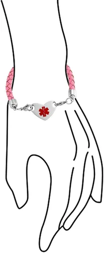 Miniatura 2 de Pulsera de piel trenzada rosa con identificación de alerta médica, personalizable, de acero inoxidable
