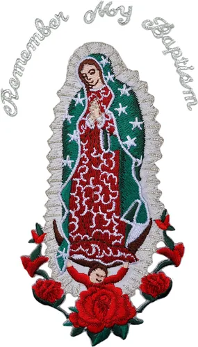 Miniatura 2 de Parche bordado para bautizo con la Virgen María, mi Señora de Guadalupe para planchar (plata, sin palabra, 4.75 x 2.75 pulgadas)