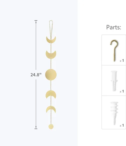 Miniatura 6 de Mkono Colgante de Pared de Fases Lunares de Metal Decoración Bohemia para el Hogar Guirnalda de Luna Elegante Vertical para Dormitorio Cuarto