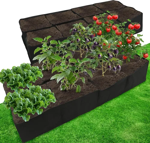 Miniatura 8 de Gardzen Paquete de 2 camas de jardín elevadas de tela, 2 x 2 x 1 pies, 4 rejillas para jardinería de pies cuadrados, caja de plantación