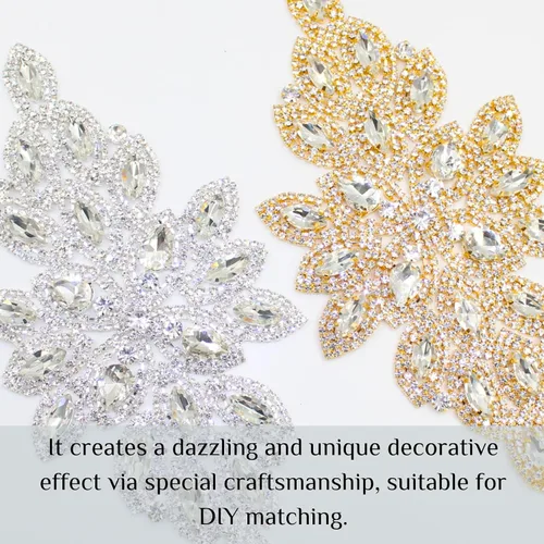 Miniatura 8 de PEARLY JUN Parches de apliques de cristal con diamantes de imitación para bricolaje, con cuentas, ropa de costura para cinturón de boda, vestidos