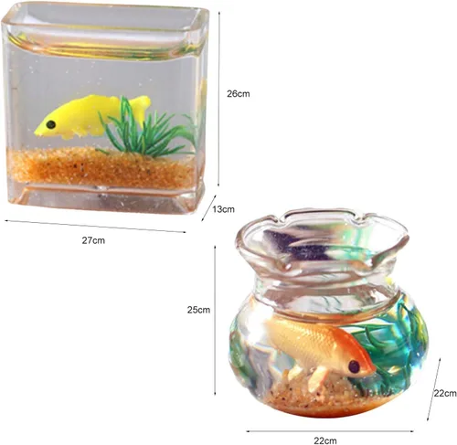 2 piezas de pecera en miniatura con pez dorado, dije de pez dorado de un mini tanque con esta decoración de cristal realista a escala 1:12 para
