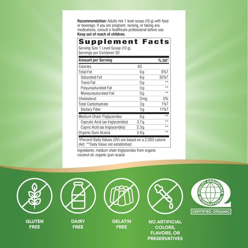 Miniatura 4 de Nature's Way Aceite en polvo orgánico MCT, ácido caprílico C8 y ácido cáprico C10 (1), combustible para el cerebro y el cuerpo*, polvo inodoro y sin