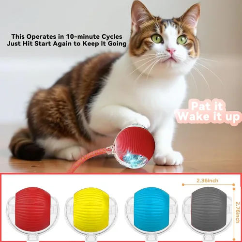 Miniatura 7 de Speedy 2.0 Tail 2 paquetes de juguetes interactivos para gatos de interior, juguete automático para gatos con cola de malla elástica, bola rodante