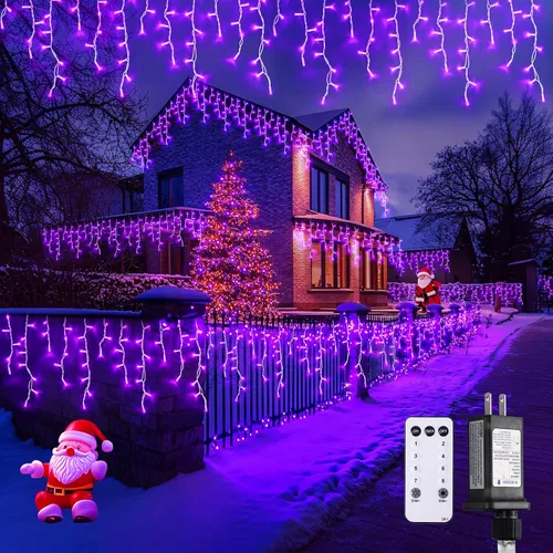 Miniatura 26 de JMEXSUSS 400 luces LED de Navidad de carámbano de 38.8 pies con control remoto, tira de luces multicolor para exteriores enchufables, 8 modos