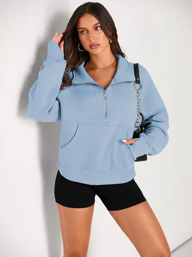 Miniatura 2 de AUTOMET Womens Sweatshirts Half Zip Cropped Pullover Fleece Quarter Zipper Hoodies Fall outfits Clothes Thumb Hole
