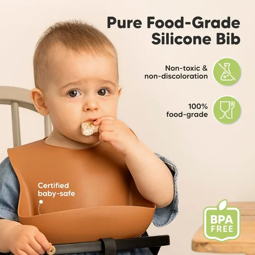 Miniatura 2 de KeaBabies Paquete de 2 baberos de silicona para bebés, niñas y niños, baberos resistentes de grado alimenticio para comer, atrapa alimentos grandes
