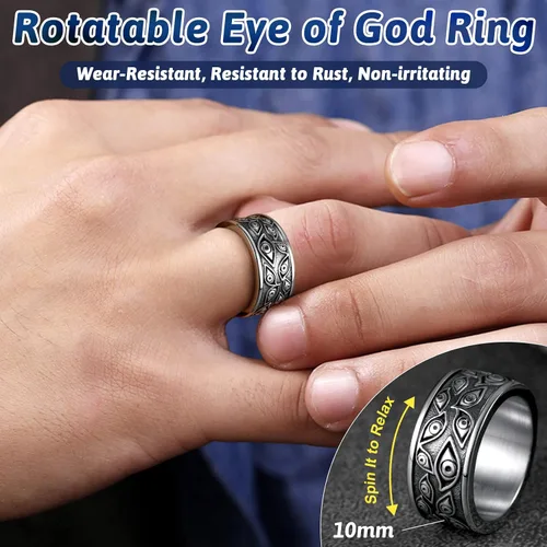 Miniatura 3 de FaithHeart All Seeing Eye Rings for Men, Stainless Steel Punk Gothic Statement Rings Eye of Providence Protection Thumb Ring Mens Amulet Jewelry