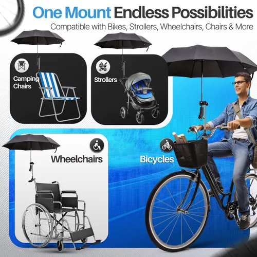 Miniatura 8 de Flexzion Soporte de abrazadera ajustable para sombrilla de bicicleta – Accesorio universal para cochecito, soporte de sombrilla para silla de ruedas