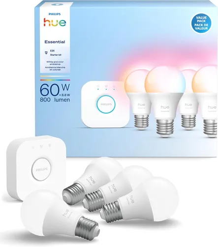 Miniatura 13 de Philips Hue Essential - Bombilla LED inteligente A19, ambiente blanco y color, base E26, 8.8W, 2200K-6500K, 800 lúmenes, regulable, funciona