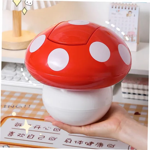 Miniatura 8 de Cubo de basura de escritorio con forma de hongo con tapa, pequeño contenedor de basura decorativo de 7.51 pulgadas, cubo de basura compacto de mesa