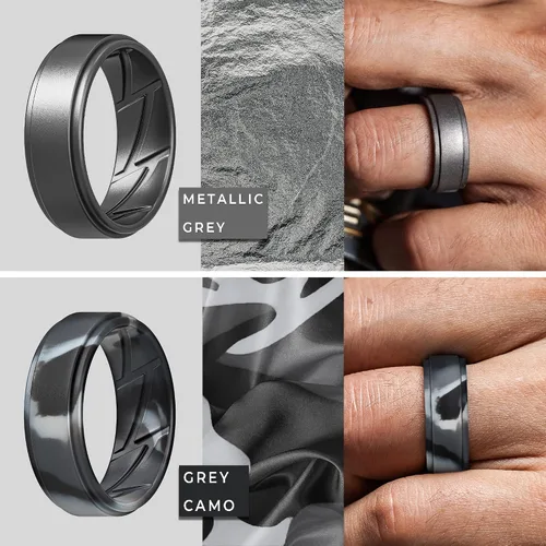Miniatura 4 de ThunderFit - Anillos de boda y compromiso de silicón transpirable para hombre con ranuras internas de ventilación, diseño elegante de borde