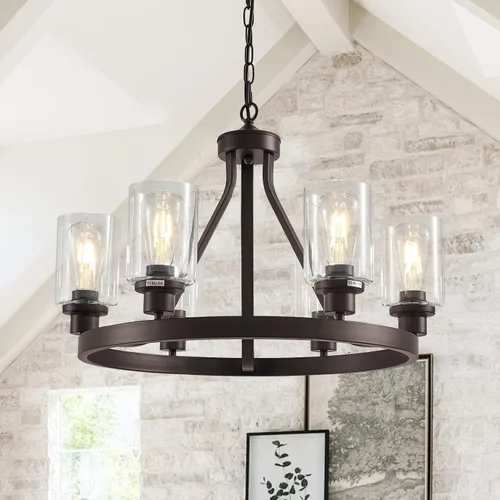 Miniatura 14 de Lanhall - Lámpara moderna de 6 luces para comedor, lámpara de techo en níquel cepillado para cocina, candelabro colgante con pantalla de vidrio